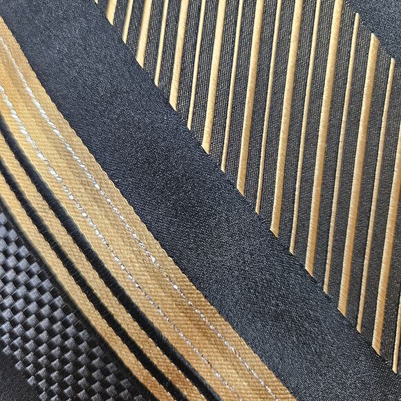 Ferucci Men's Repp Tie Black & Gold Office Executive 90% Silk Shiny gold thread - Picture 5 of 5